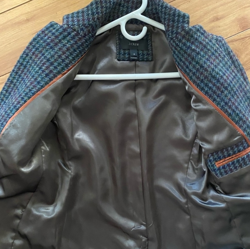 J. Crew. Houndstooth Regent Wool Blazer In Olive Amber Size 00 - Picture 7 of 12
